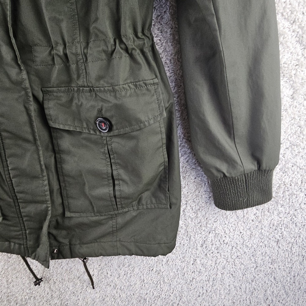 Levis Army Green Faux Fur Hooded Sherpa Lined Nylon Jacket Sz Small Utility - Picture 11 of 13